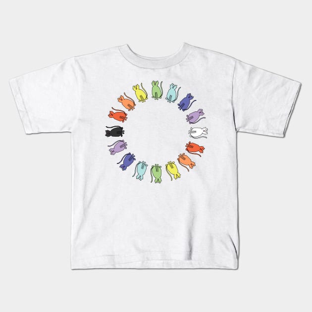 Cute Circle Rainbow Cat Graphic Kids T-Shirt by ellenhenryart